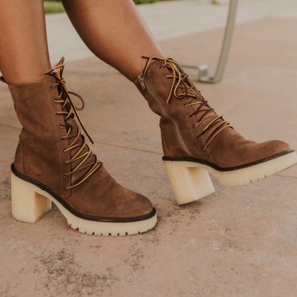 Free People Dylan Lace-Up Boots in Taupe - Picture 1 of 5